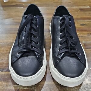 Massimo Dutti Black Leather Sneakers with White Outsole